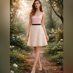 Annelore NYC Silk Textured Appliqué Skirt | Made in USA | Size 4